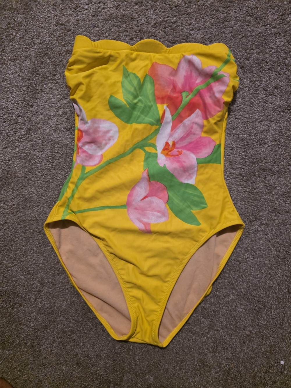 Yellow Floral One-Piece Swimsuit with Pink Blooms